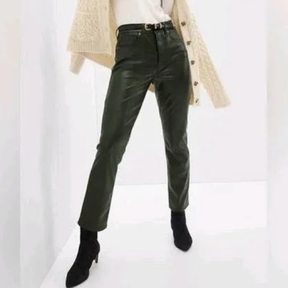 Gap Green Vintage Slim Rise Faux Leather Straight Leg Size 32/ 14RS Fall